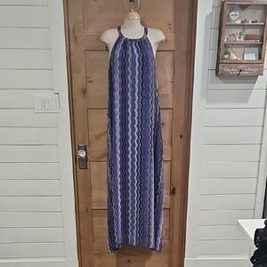 Mossimo Sleeveless Wave-Print Maxi Dress in Purple and Navy Sz Med